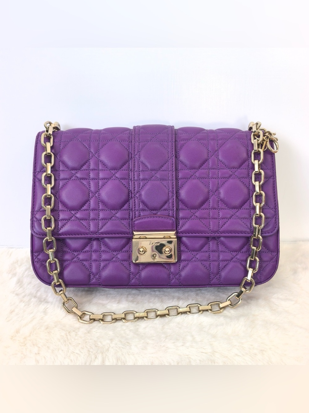 Dior Miss Purple Quilted Lambskin Chain Shoulder Bag with Gold Hardware